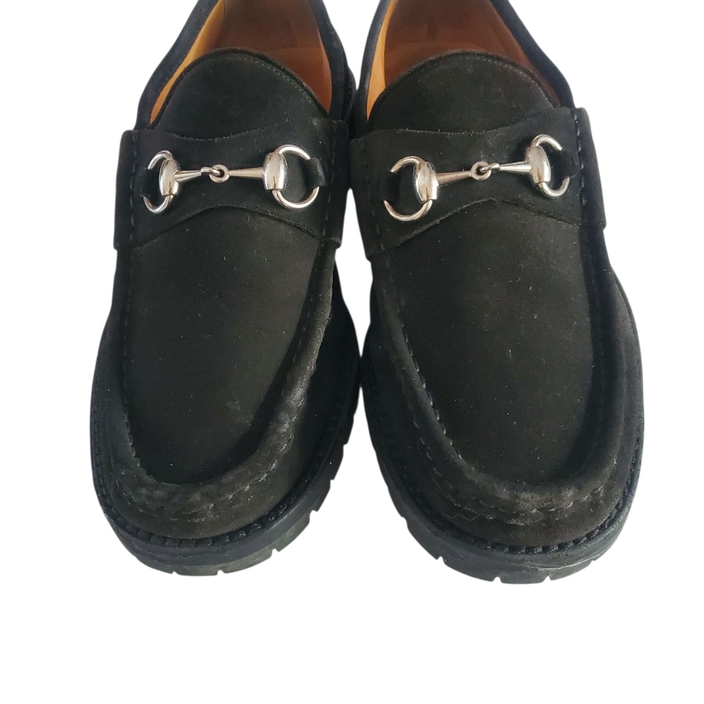 GUCCI 016343 Sylke Black Suede Horsebit Chunky Lug Sole Slip-On Loafers Men's 8½ - Picture 8 of 14